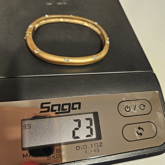 Elegant Gold Bangle Bracelet Rhinestone .925 Sterling Silver Women's Jewelry 23g - Picture 5 of 5